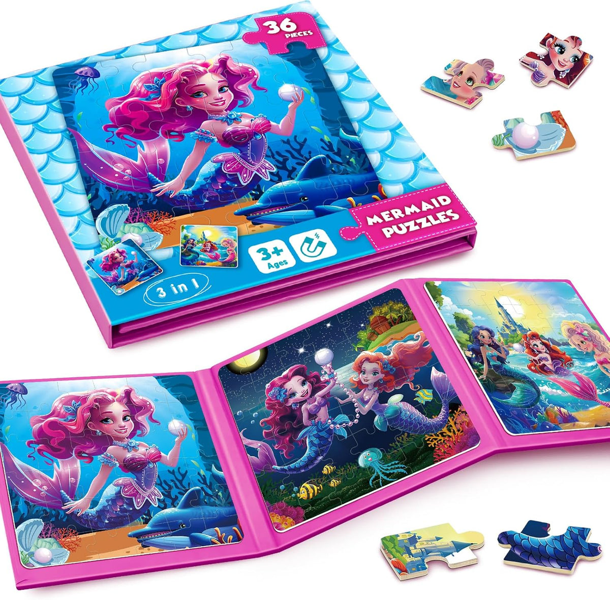 Magnetic Jigsaw Puzzles for Toddlers Kids 3-8 Girls,(3 36-Pieces) Travel Puzzles Toys for Kids Ages