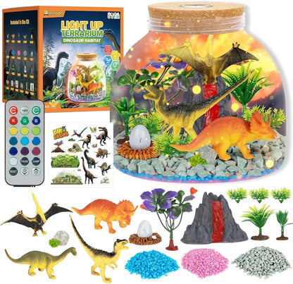 Dinosaur Light Up Terrarium for Boys – DIY Prehistoric Garden with LED | STEM Toy & Craft Gift for