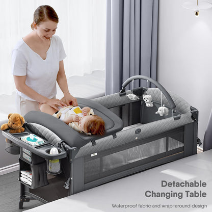 4 in 1 Baby Bassinet, Pack and Play, Bedside Crib Sleeper, Diaper Changer - Comes with Mattress