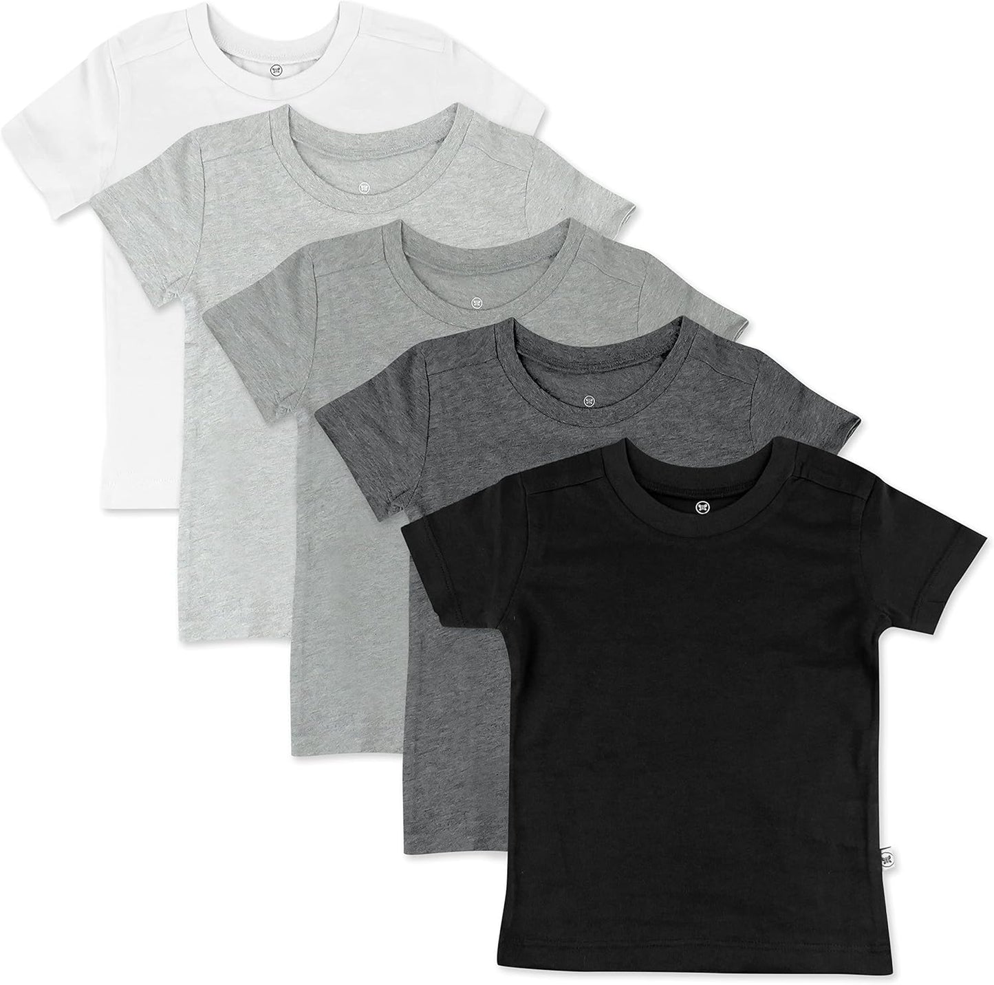 HonestBaby 5-Pack Short Sleeve T-Shirts 100% Organic Cotton Baby, Toddler, Little Kid, Boy, Girl