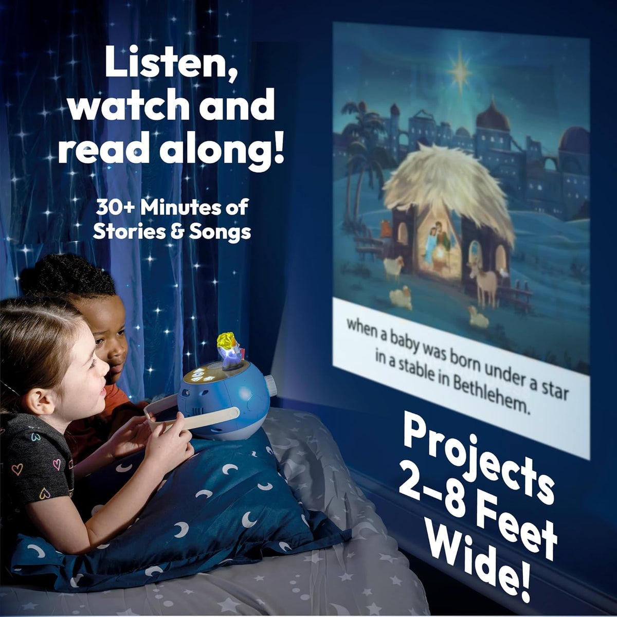 Kids Book Projector – 6 Bible & 5 Classic Read-Aloud Stories, 10 Songs & Night Light & Soothing