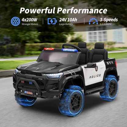 24V 10Ah Electric Police Car Ride on Toy for Big Kids, 4WD 2 Seater Kids Ride on Car SUV w/Remote