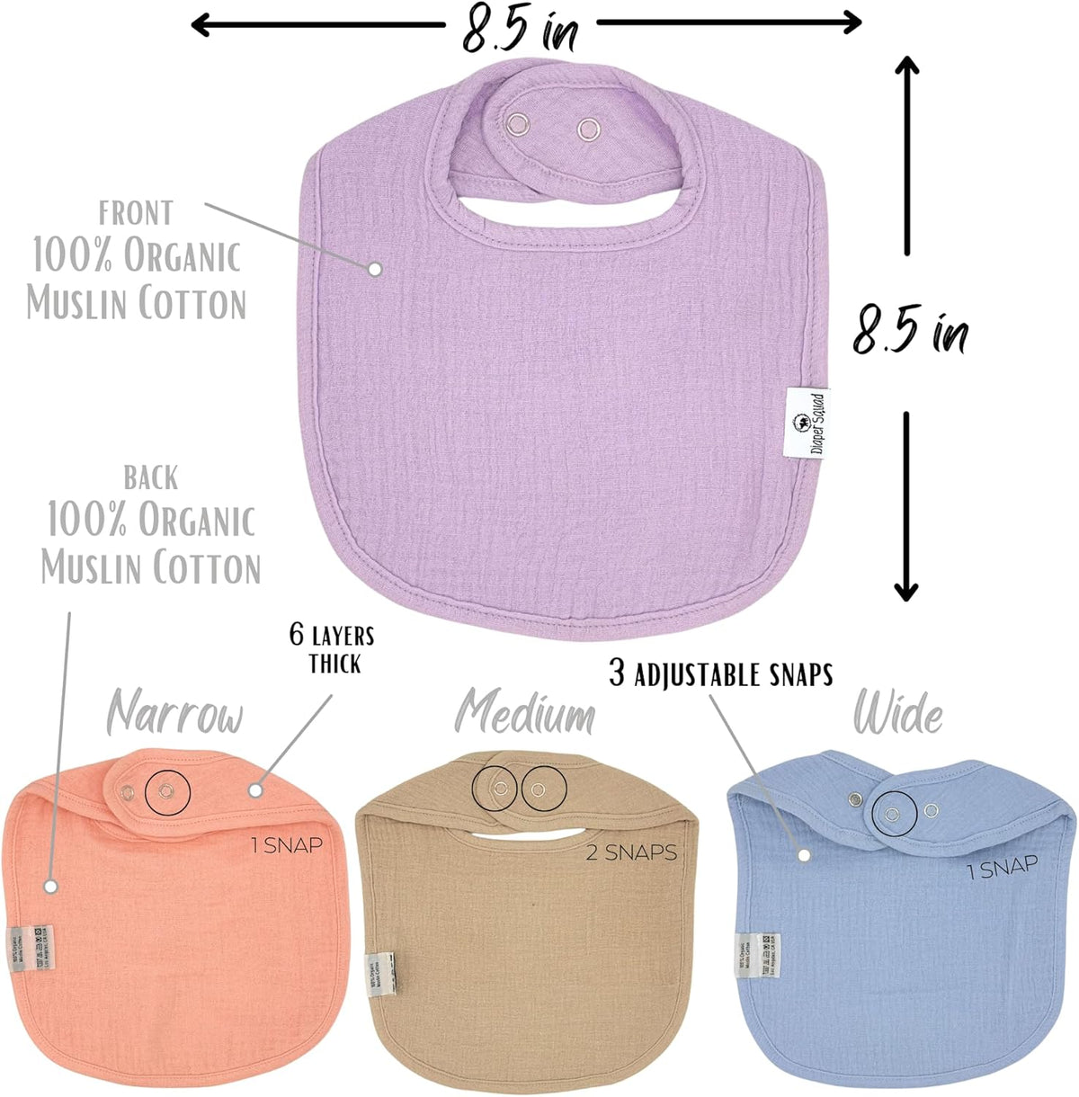 DiaperSquad's Baby Bibs for Drooling and Teething, Bibs for Boys, Baby Girl - Solid Cotton Baby