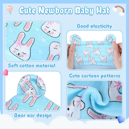 Geyoga 6 Pieces Newborn Baby Hat Bear Ears Infant Caps Baby Boy Girl Toddler Hats Infant Beanie