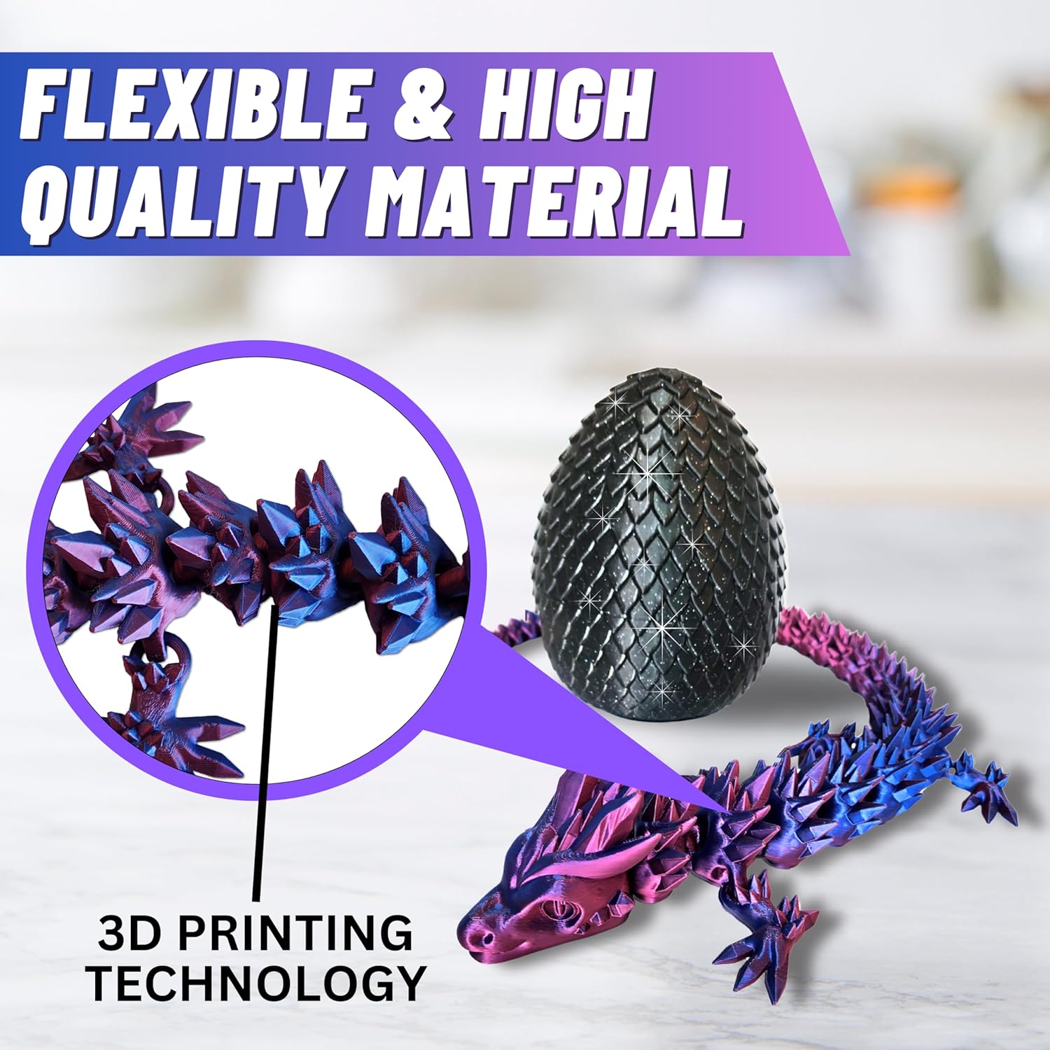 Large 20" Color-Changing Dragon (Improved Design) with Mystic Sparkle Egg, Made in USA