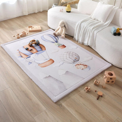 Stylish Coral Baby Play Mat for Floor 47" x 67" Dinosaur Balloons – Soft 1" Thick High-Density