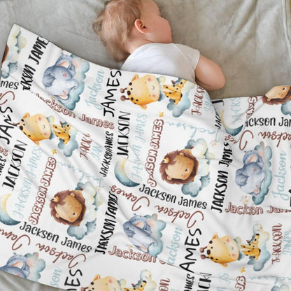 Personalized Baby Blanket for Boys, Custom Baby Blanket with Name, Safari Animal Blanket Name Baby