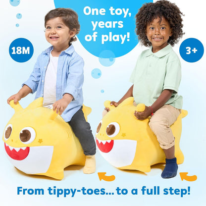 JITTERYGIT Baby Shark Official Bouncy Hopper Plush Musical Singing Toy - Inflatable Animal Ride On