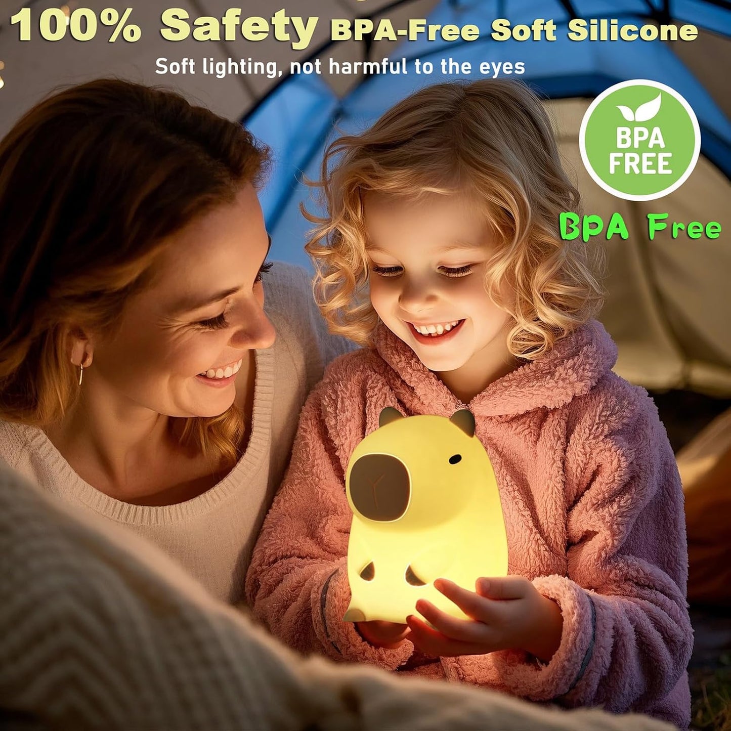 Cute Capybara Night Light,LED Squishy Animal Night Lamp,Soft Silicone Novelty Nightlight,Kids Funny