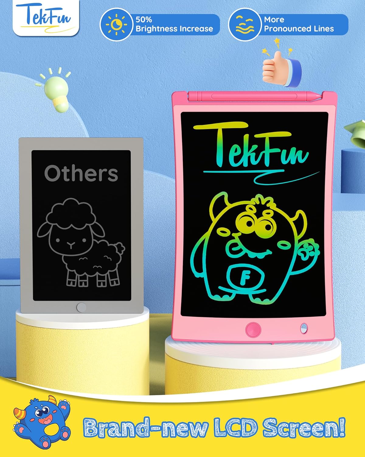 TEKFUN Kids Toys, 2Pcs LCD Writing Tablet with 4 Stylus, 8.5in Erasable Doodle Board Mess Free