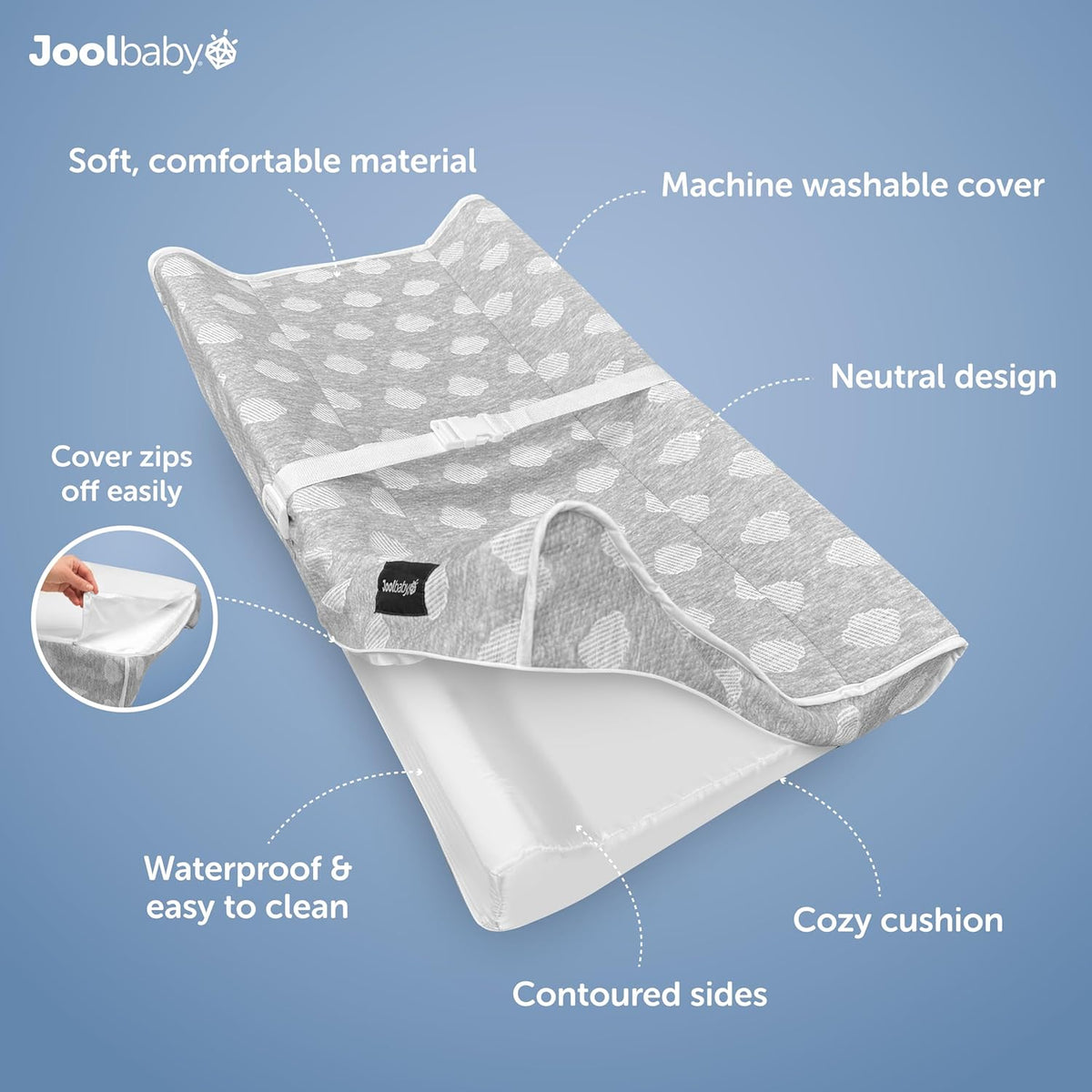 Jool Baby Soft Changing Pad + Washable Cover, Non-Slip - Fits Standard Changing Tables & Dressers