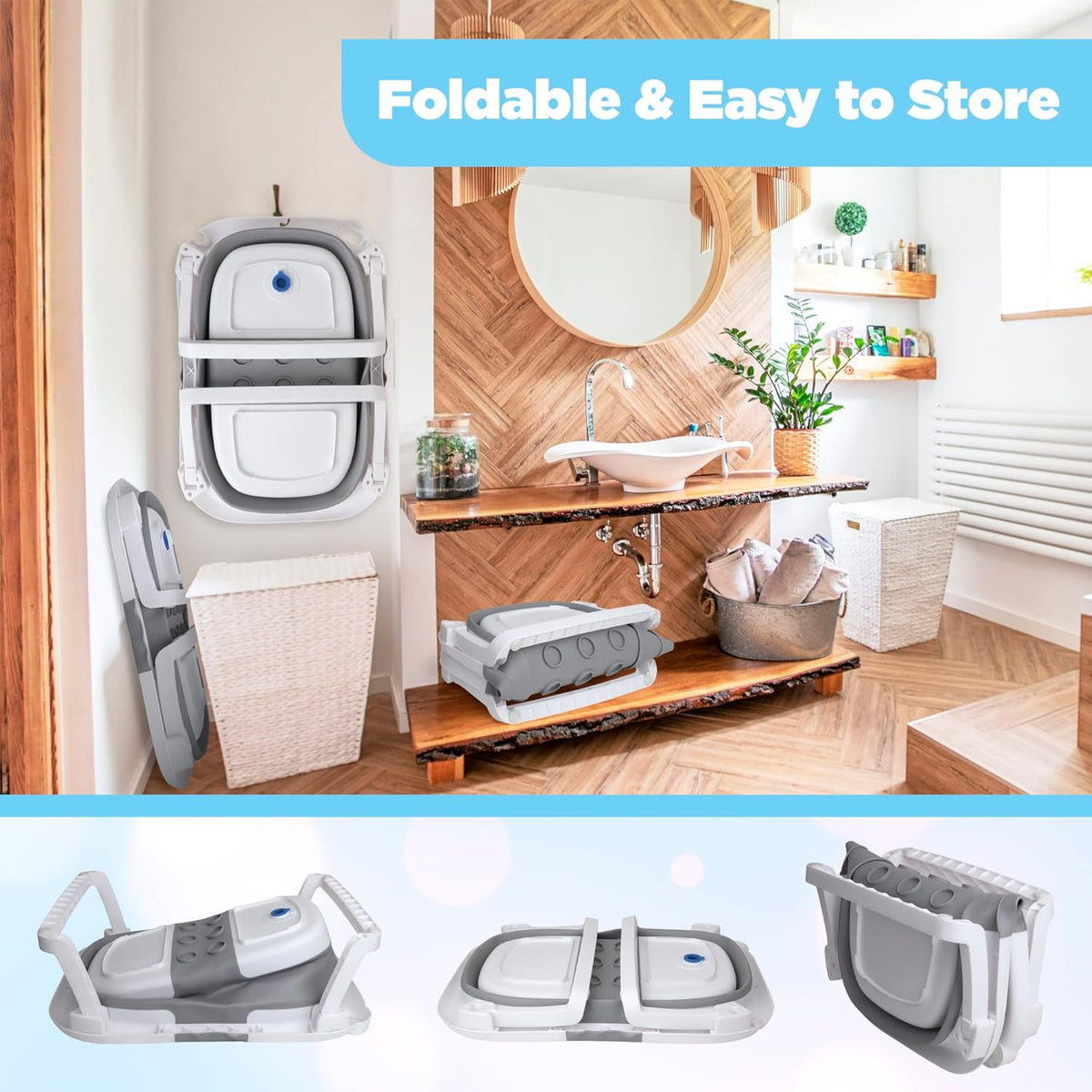 BEBELEH™ Collapsible Baby Bathtub – Bathtub + Baby tub Sling + Newborn Sling – Baby Bathtub Newborn