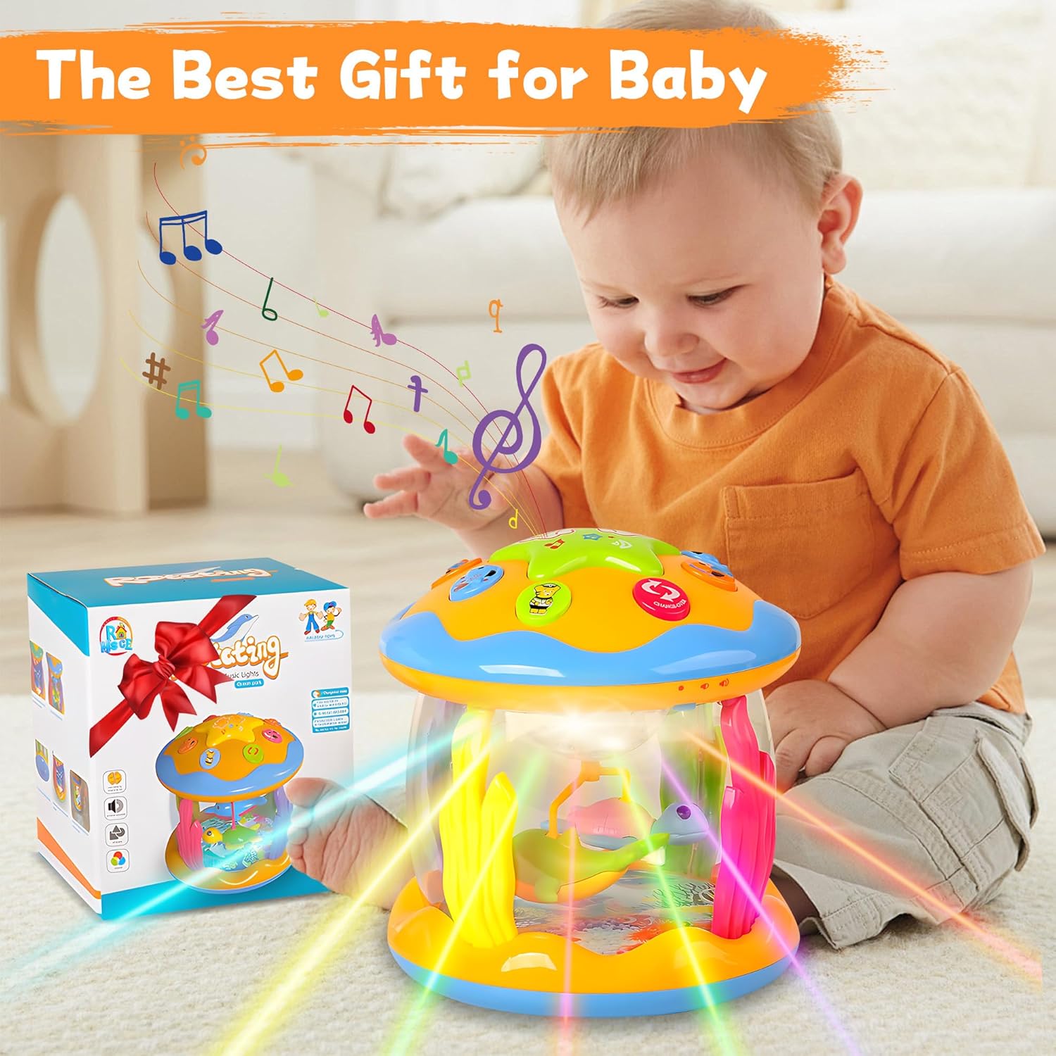 Baby Toys 6 to 12 Months - Musical Rotating Light Up Infant Toys, Early Learning Toys Baby Crawling