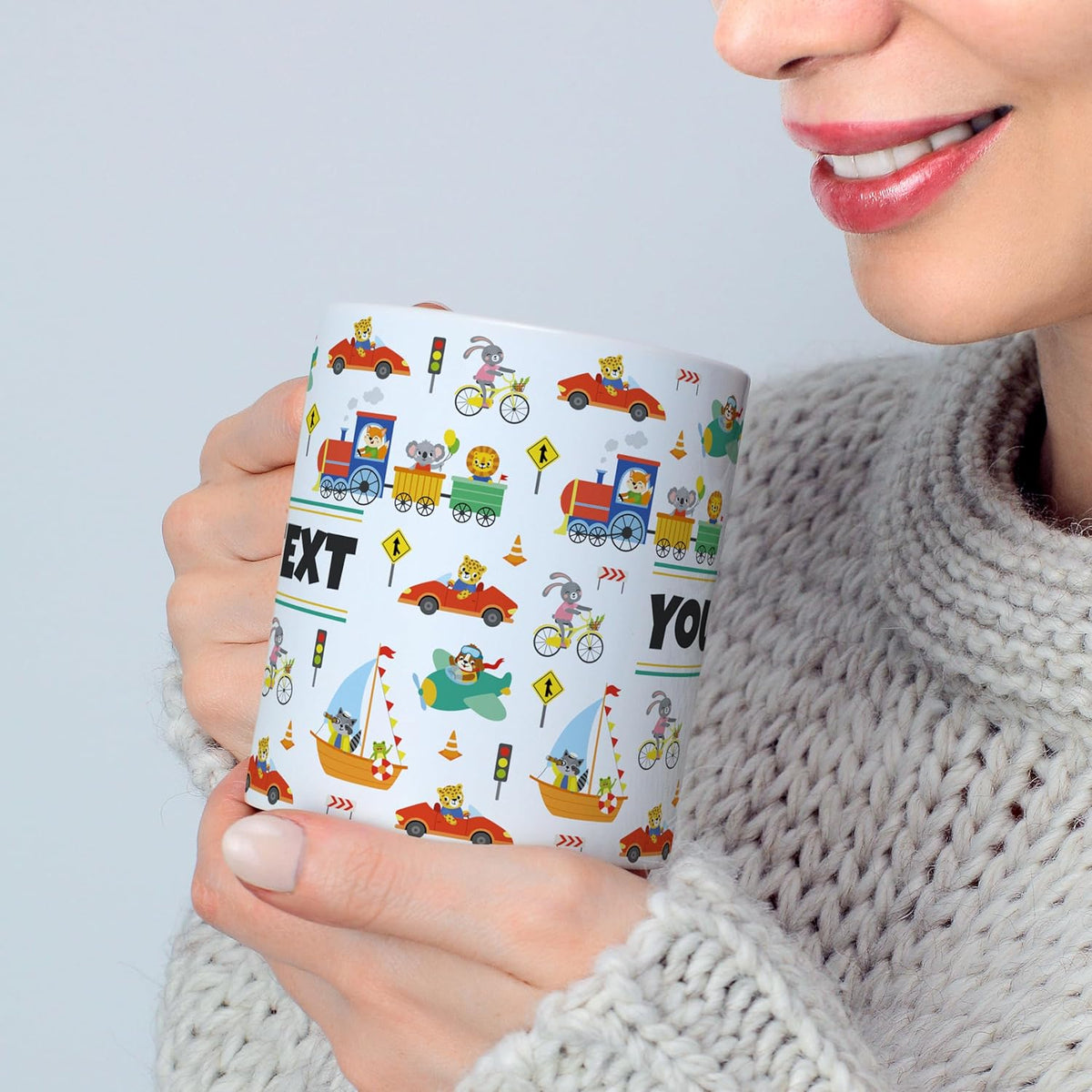 Personalized Mug for Kids - Vehicles - Custom Name/Text, Ceramic Hot Chocolate/Cocoa/Coffee Cup for