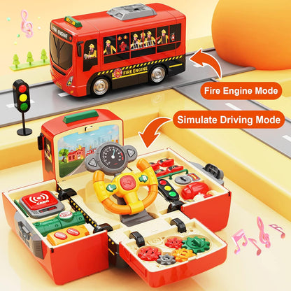 HONGTUO Fire Truck Toys with Teaching Meaning, Simulation Steering Wheel Driving Toy, Toddlers Fire