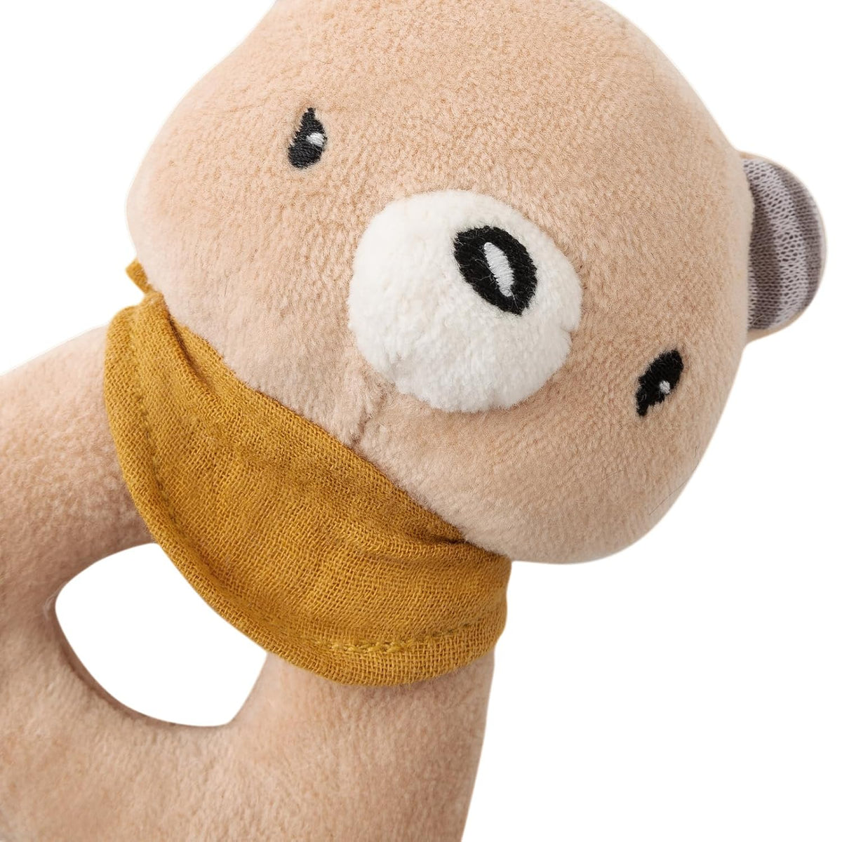 Organic Cotton Stuffed Animal Rattle Baby Toys, Plush Bear Cuddle Cloth and Hand Grip Ring Rattles