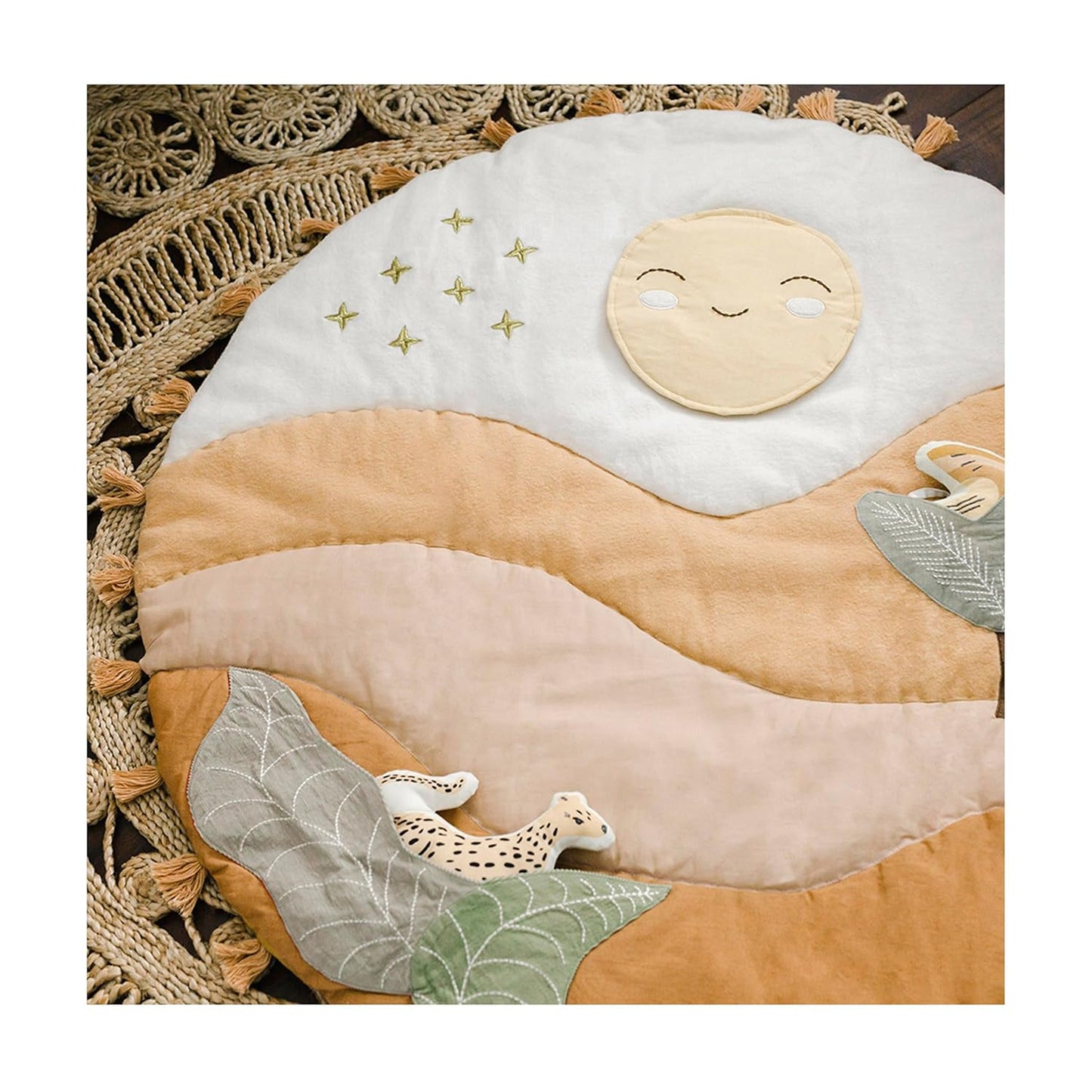 Crane Baby Activity Mat with Interactive Toys, Safari Zoo Themed Tummy Time Floor Mat, 36x36