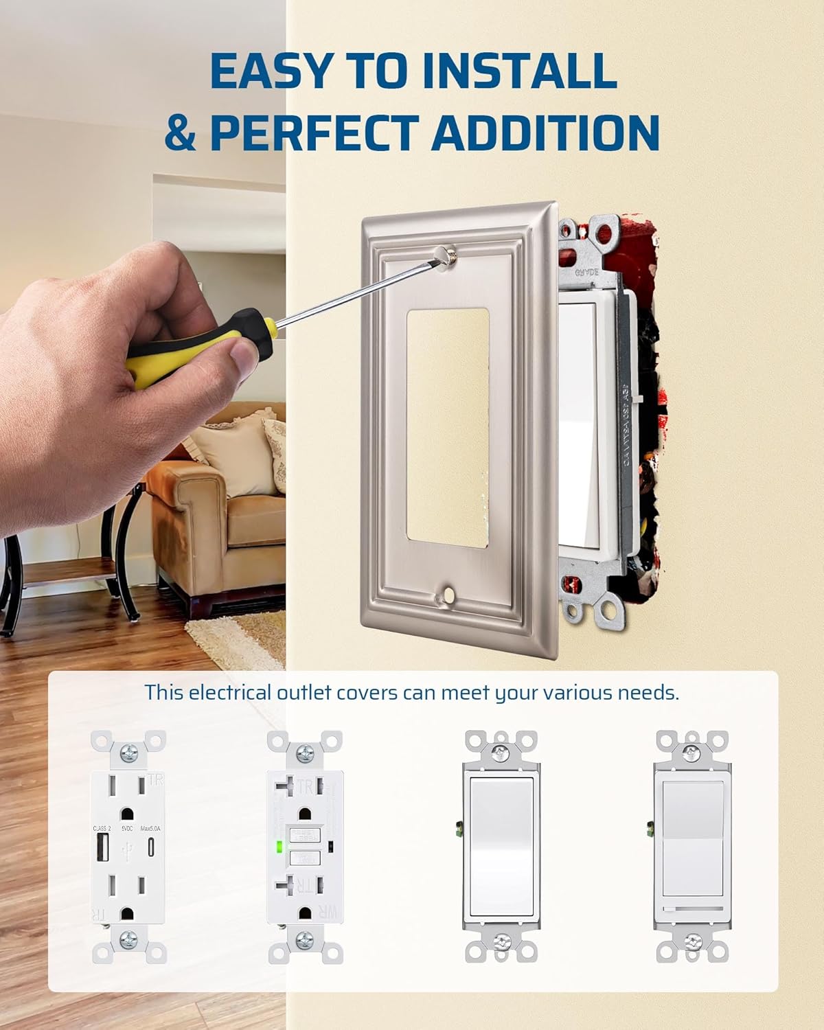 DEWENWILS Single Toggle Wall Plates, Brushed Nickel Metal Light Switch Cover Plates, 4.92" x 3.14"