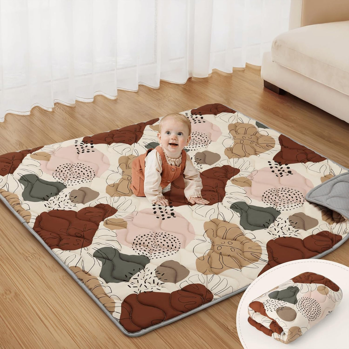 Blissful Diary Portable Baby Play Mats for Floor, Thicken Cushioned Foldable Baby Crawling Mat for