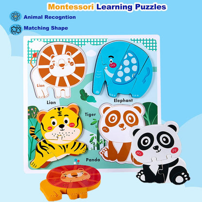 Zoo Safari Animal Toddler Puzzles Ages 1-3, Wooden Puzzles for Toddlers 2-4, Fun Educational Toys