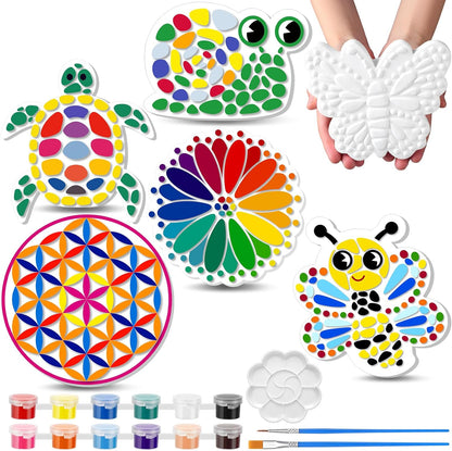 6 Pack Paint Your Own Plaster Stones - Kids Summer Arts and Crafts Garden Handprint Stepping Stone
