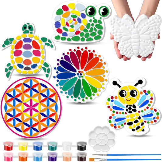 6 Pack Paint Your Own Plaster Stones - Kids Summer Arts and Crafts Garden Handprint Stepping Stone