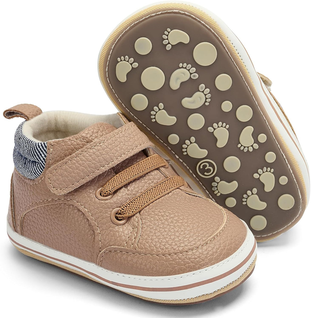 Baby Boys Girls Non-Slip Rubber Sole High-Top PU Leather Infant Sneakers Toddler Crib First Walker