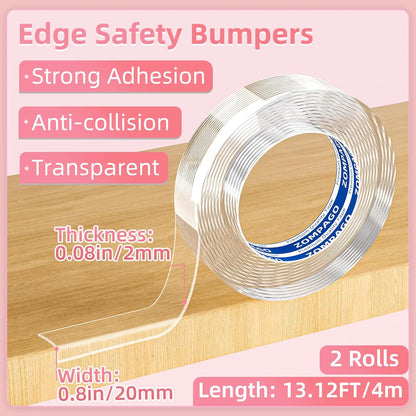 Clear Soft Corner Protectors for Furniture Strip,0.8in x13FT,2 RollSharp Edge & Table Bumper,Window