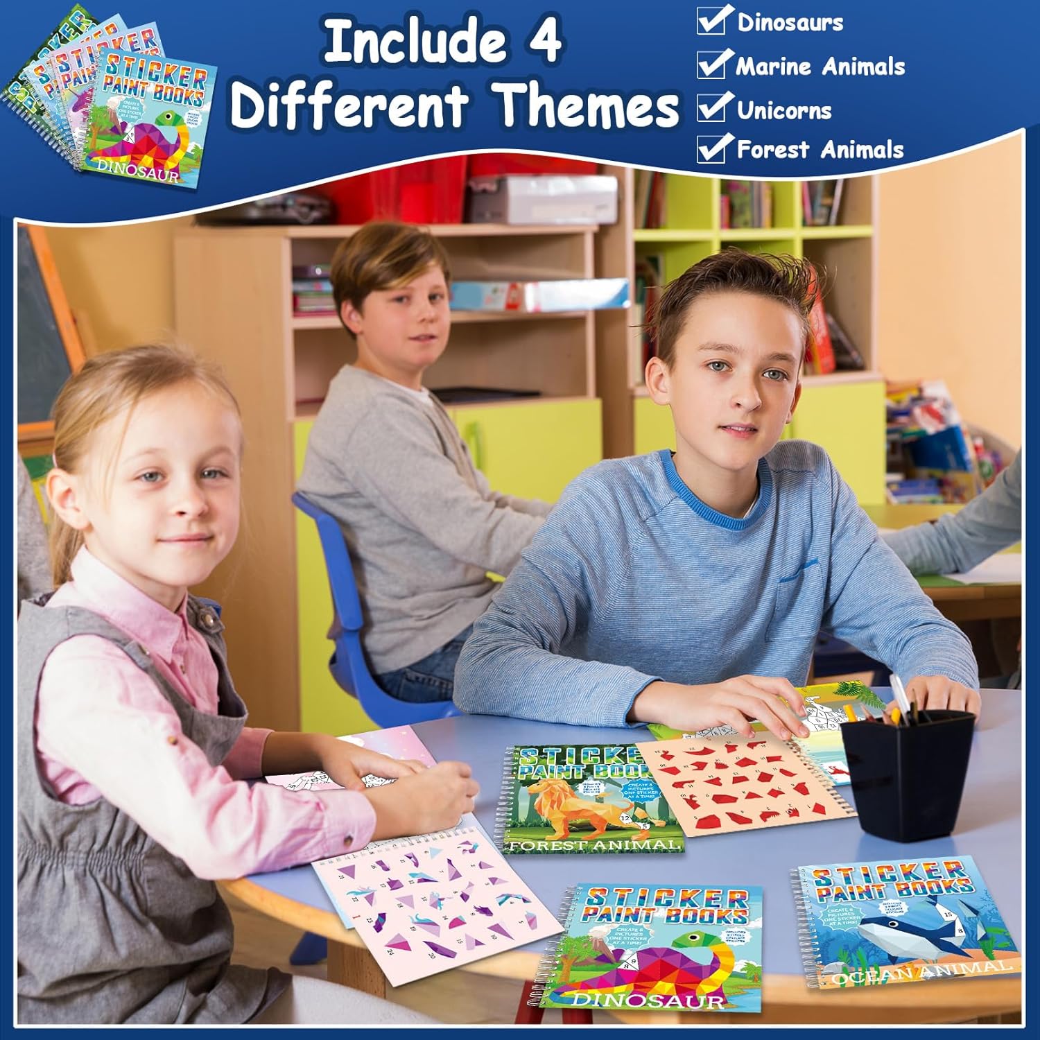 4 Pcs Paint by Sticker Books for Kids Ages 4-8 Sticker by Number Books Activity Book for Kids Ages