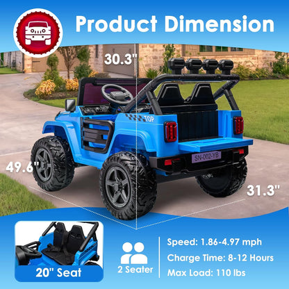 24V 2 Seater Ride On Truck with Remote Control 4WD Electric Car for Kids Ride On Car Battery