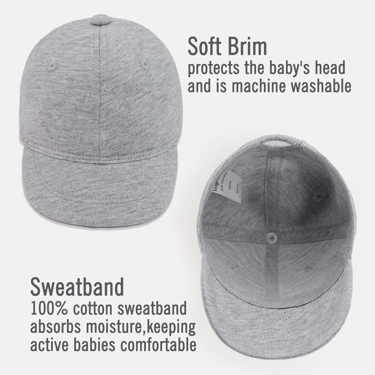 Keepersheep Baby Baseball Cap Infant Sun Hat, Cotton Knit with Soft Brim, Adjustable Soft Newborn