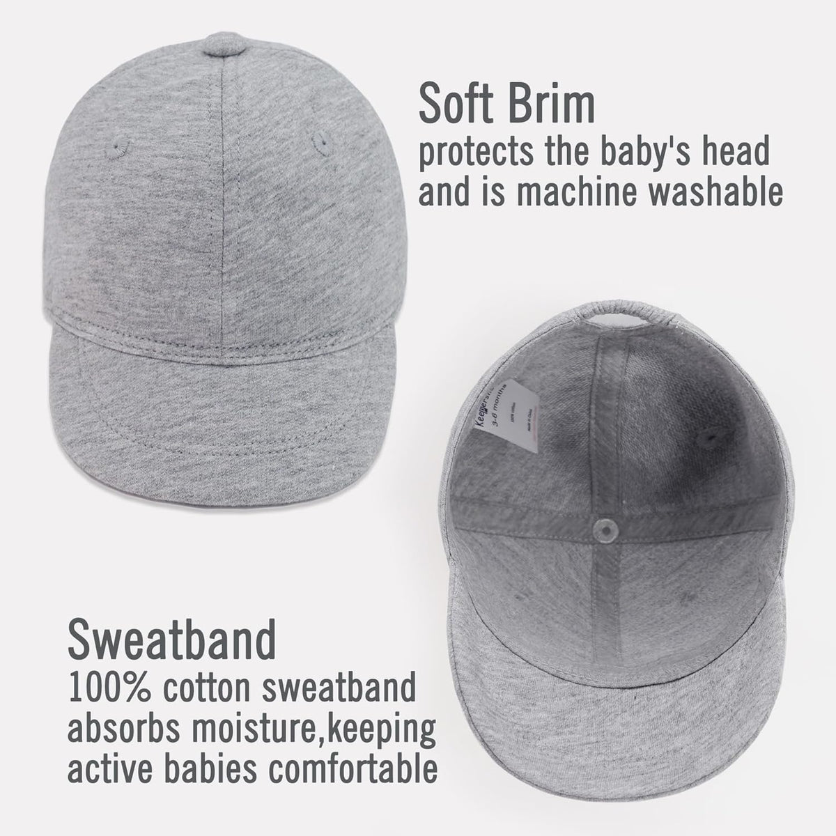 Keepersheep Baby Baseball Cap Infant Sun Hat, Cotton Knit with Soft Brim, Adjustable Soft Newborn
