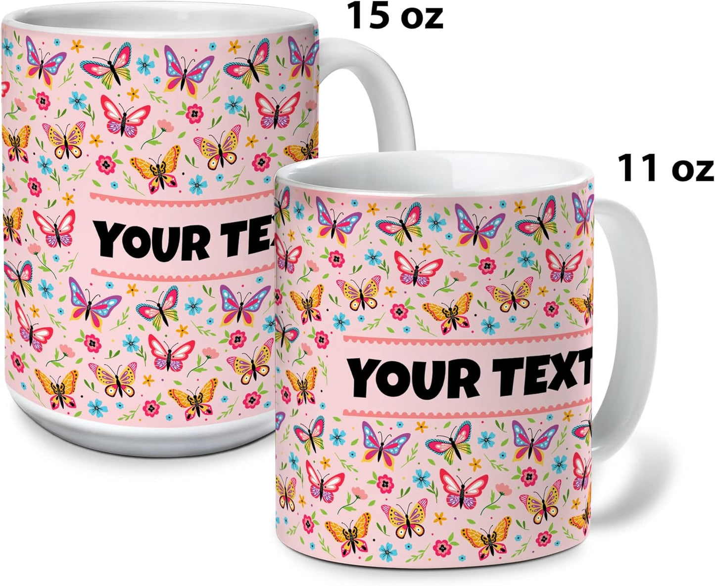 Personalized Mug for Kids - Butterflies - Custom Name/Text, Ceramic Hot Chocolate/Cocoa/Coffee Cup