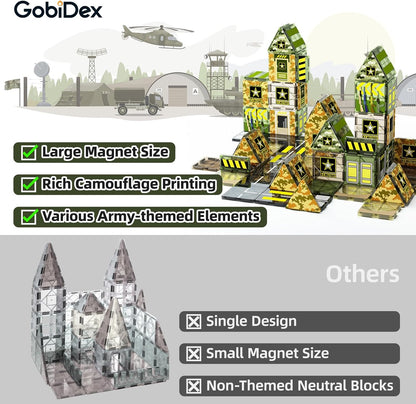 GobiDex Magnetic Tiles Army Toys, STEM Military Magnetic Building Blocks for Toddler Kids Ages 3-5