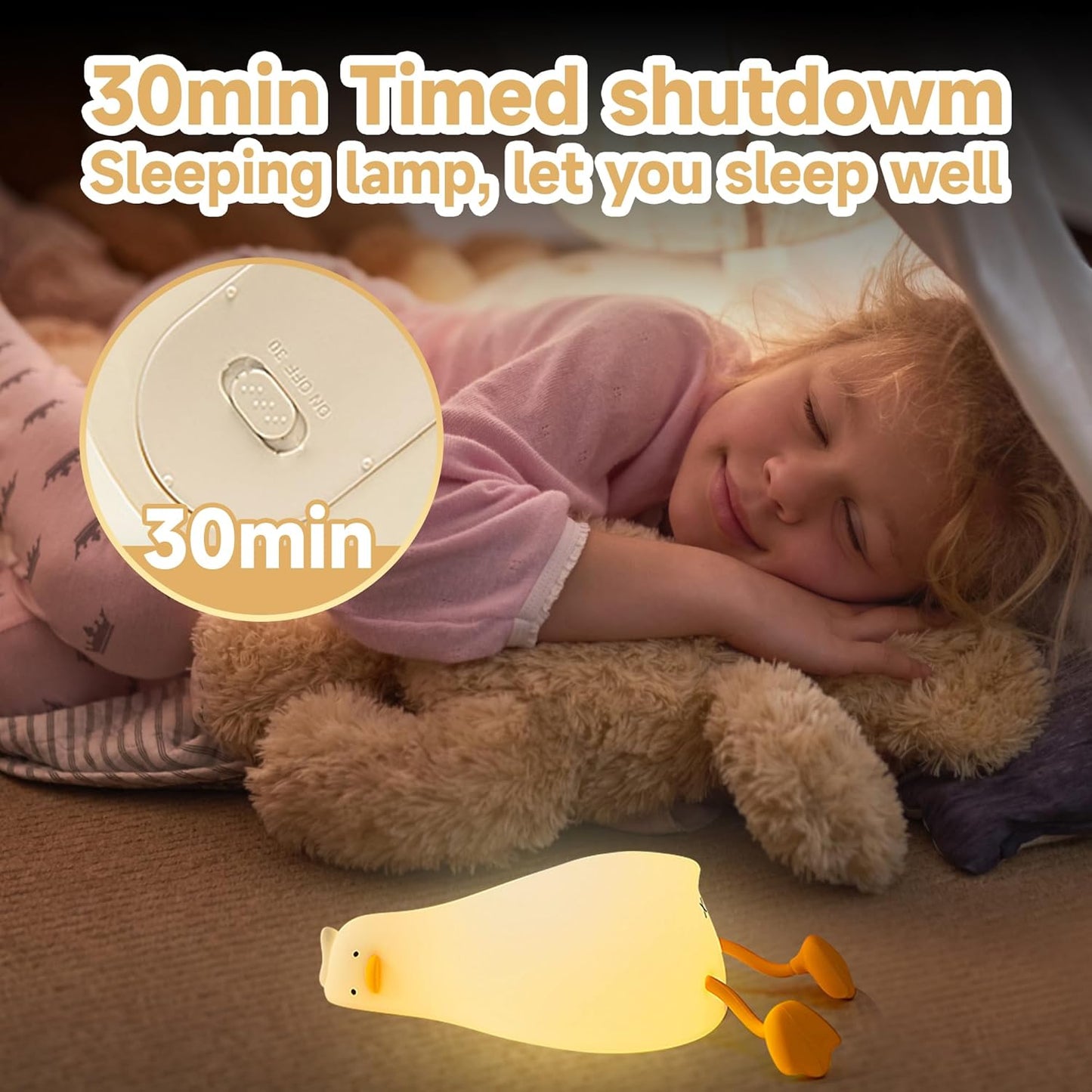Cute Duck Lamp,Fun Lying Flat Duck/Chicken/Pig/Rabbit/Panda Night Light,LED Squishy Animal Novelty