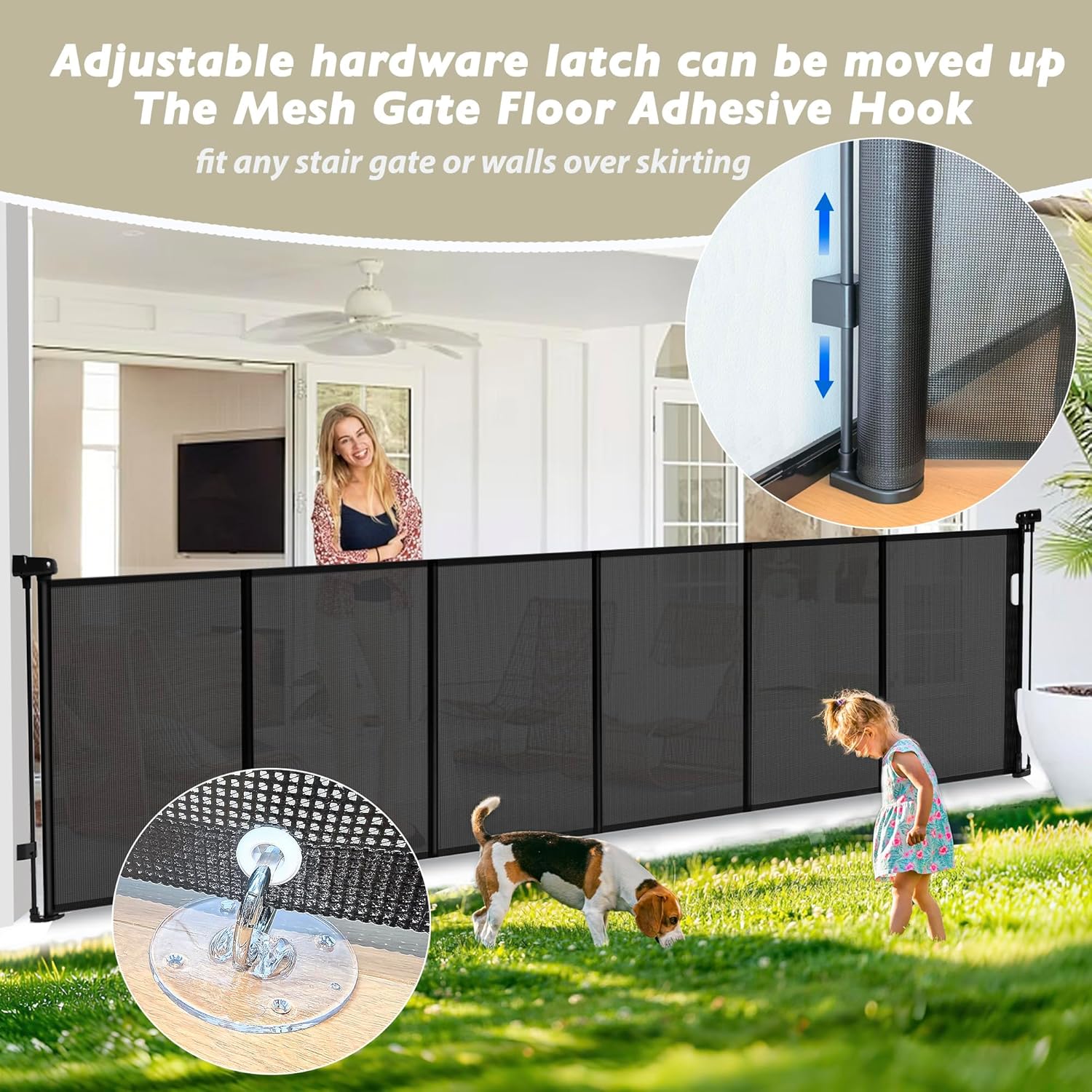 150" Extra Wide Retractable Baby Gates Dog Gate for Large Opening, 41" Extra Tall Mesh Pet Gate