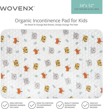 Organic Incontinence Pads for Kids & Toddlers - 5 Layer Waterproof Protectors for Overnight Bed