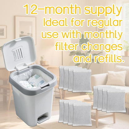 12pcs Carbon Filter Refills for Playtex, Activated Charcoal Odor Absorbing Deodorizer for Diaper