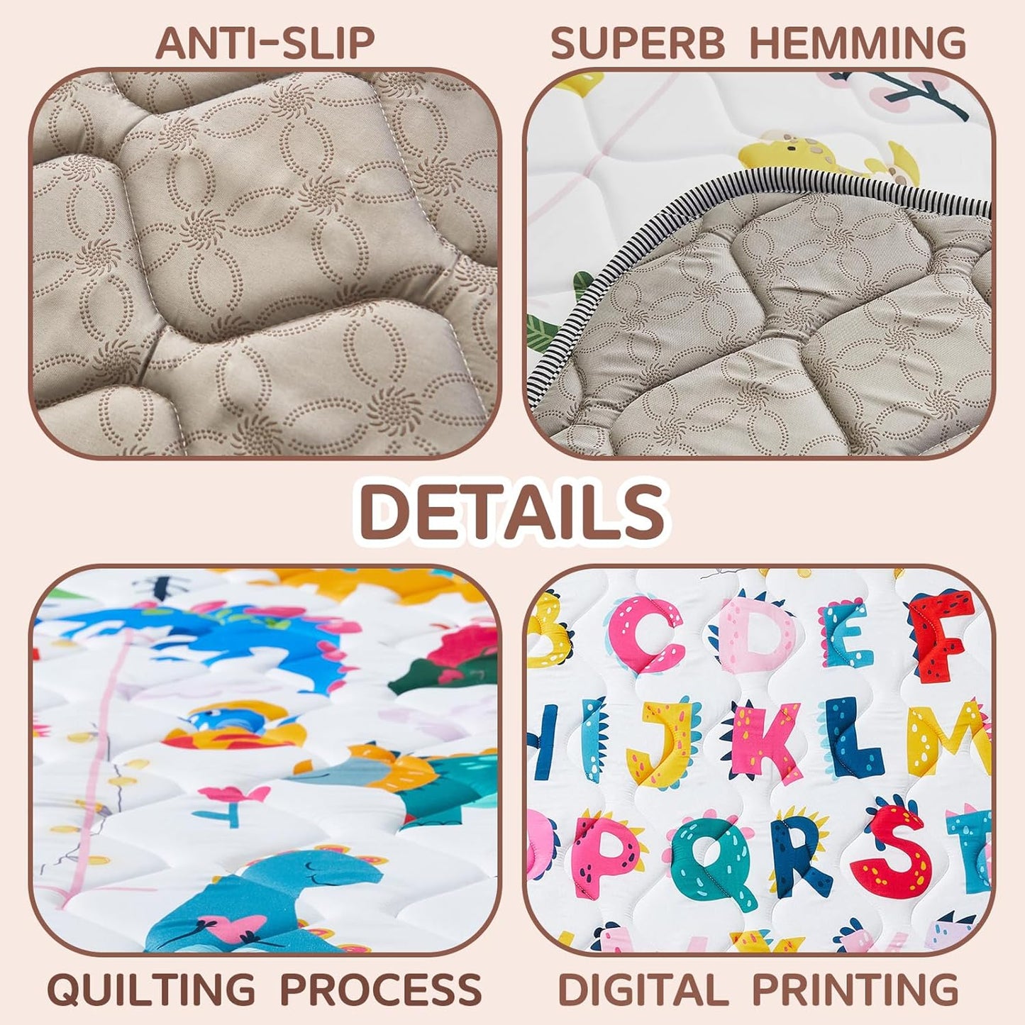 Baby Play Mat - Thicken 50x50 Inch Soft Foam Crawling Mat for Playpen & Floor, Non-Slip Waterproof