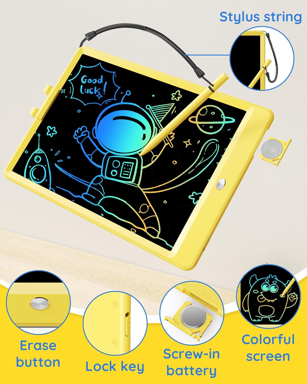 TEKFUN Toys for Girls Boys 10IN LCD Writing Tablet, Magic Doodle Board with Anti-Lost Stylus, Mess