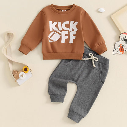 Baby Boy Clothes Fall 6 12 18 24 Months Football Long Sleeve Pullover Tops & Pant Sets Toddler