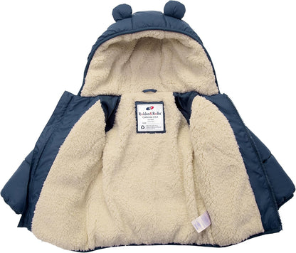 Rokka&Rolla Baby Boys' Water-Resistant Sherpa Fleece Lined Puffer Jacket Winter Coat for Newborn