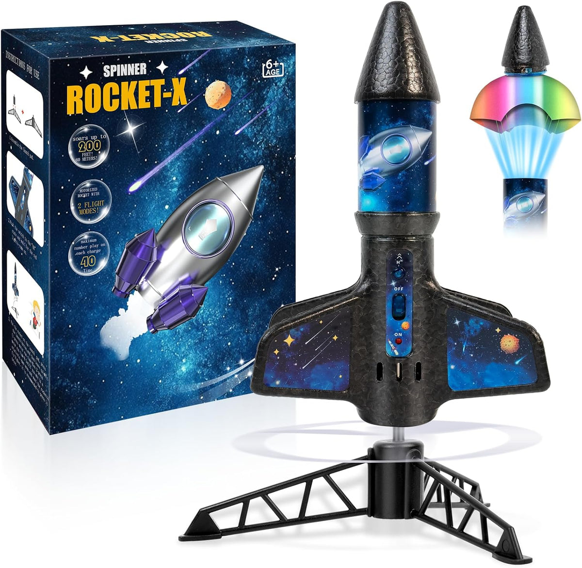 Rocket Launcher for Kids -200 Feet of Flight Altitude, Auto Electric Rocket Toys with Safe