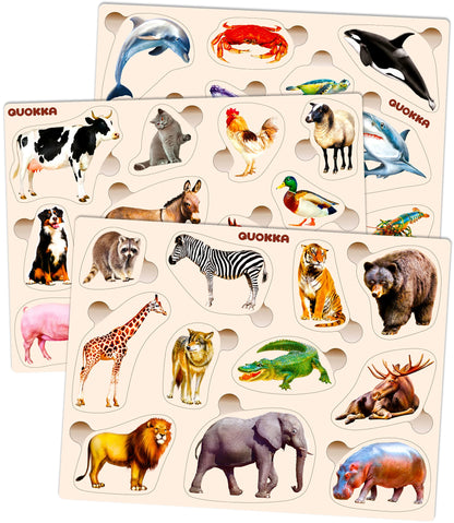 Wooden Puzzles for Toddlers 1-3 - 3 Montessori Kid Puzzles Ages 2-4