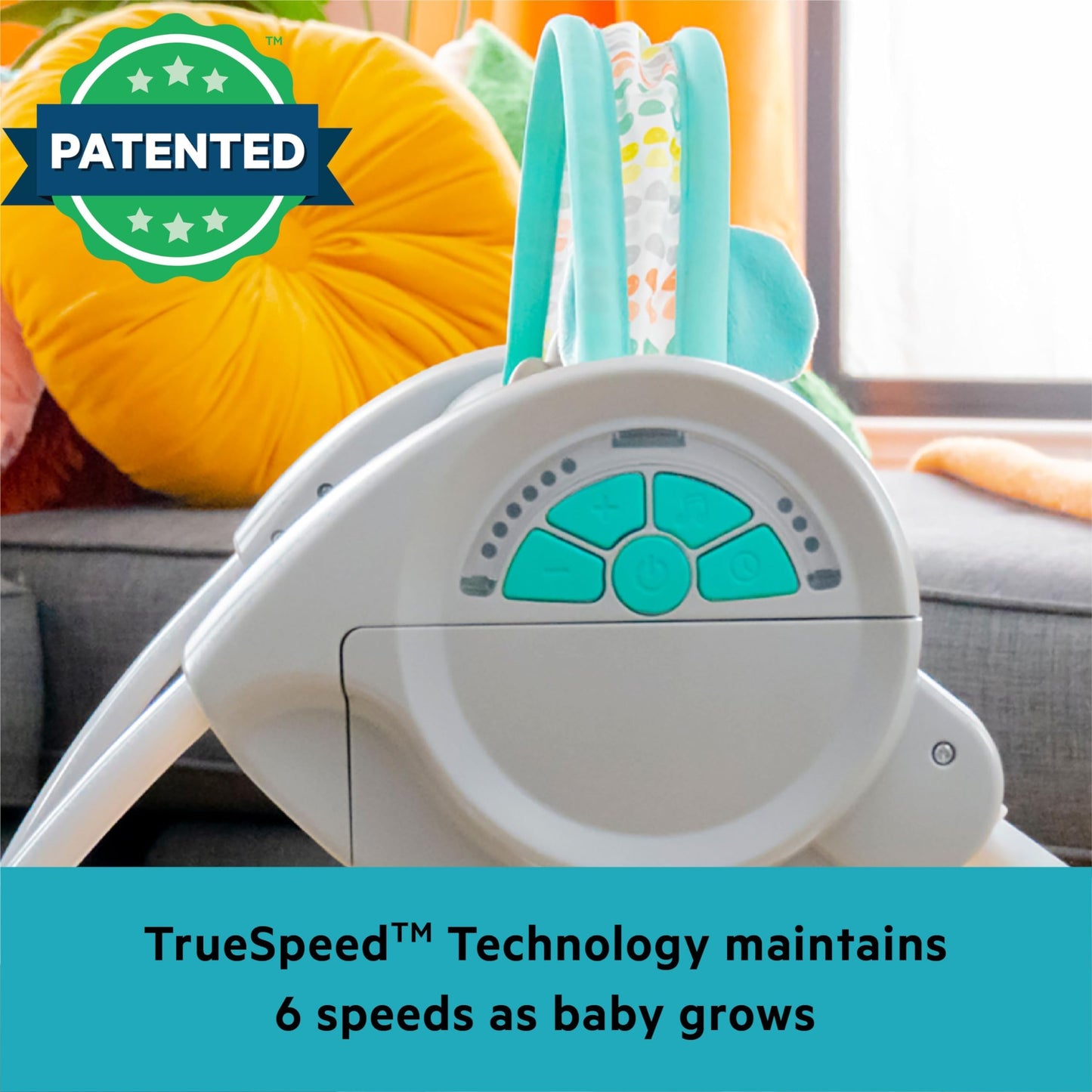 Bright Starts Portable Automatic 6-Speed Baby Swing with Adaptable Speed, Taggies, Music