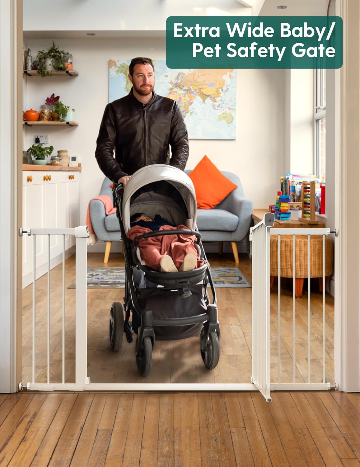 BABELIO 36-57" Extra Wide Baby/Dog Gate, Auto Close with Large Walk Thru Door,Safety for Pet