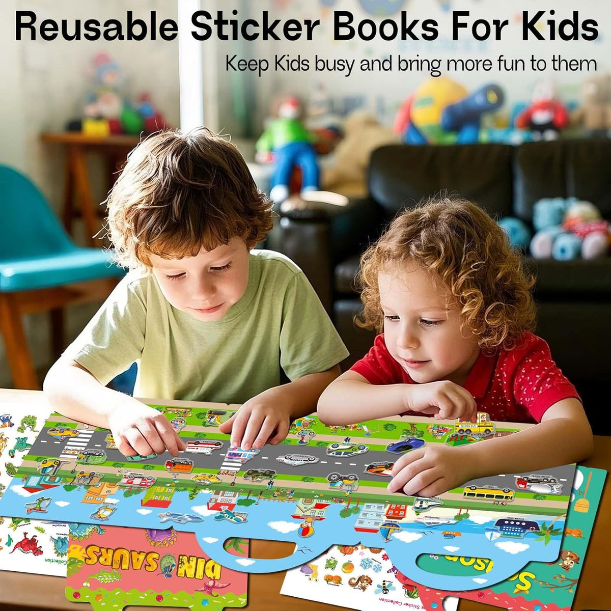 3 Sets Sticker Books for Toddlers 2-4 Years, Reusable Stickers Books for Toddlers 1-3, Travel Toys
