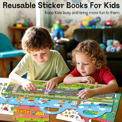 3 Sets Sticker Books for Toddlers 2-4 Years, Reusable Stickers Books for Toddlers 1-3, Travel Toys