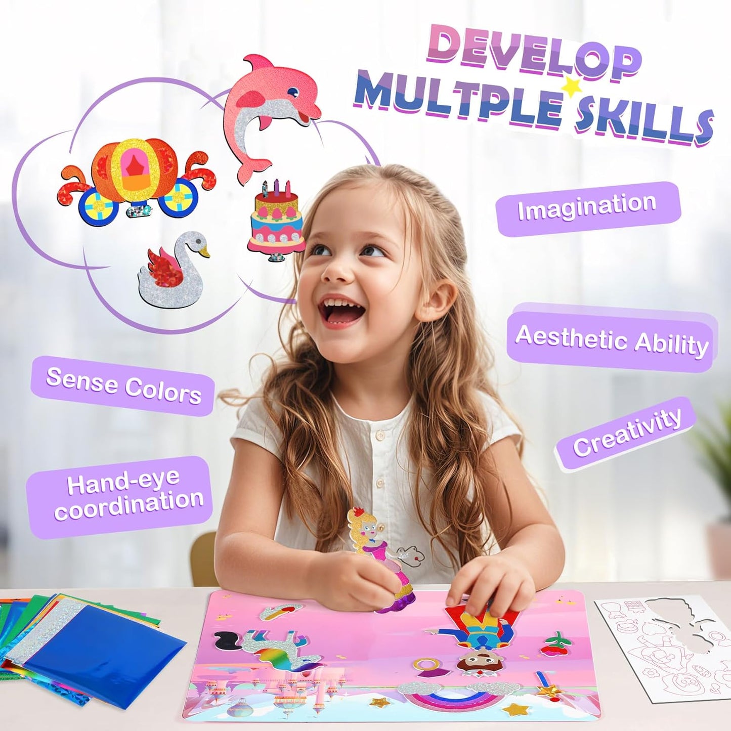 Foil Arts and Crafts for Kids Ages 4-8, Large Size Princess Fun Foil Art Craft Supplies Kits, No