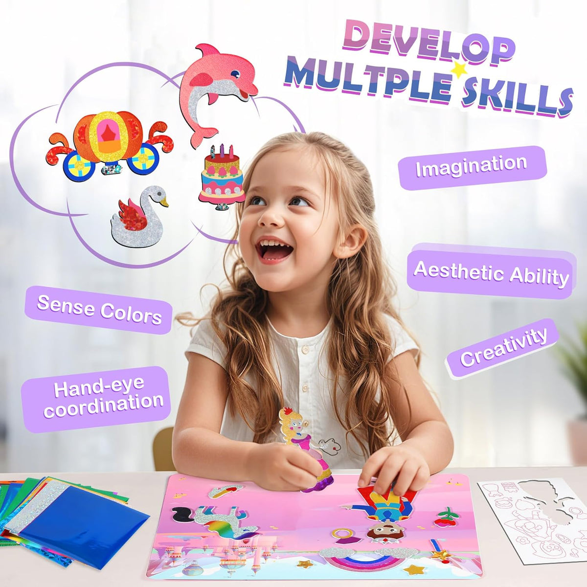 Foil Arts and Crafts for Kids Ages 4-8, Large Size Princess Fun Foil Art Craft Supplies Kits, No